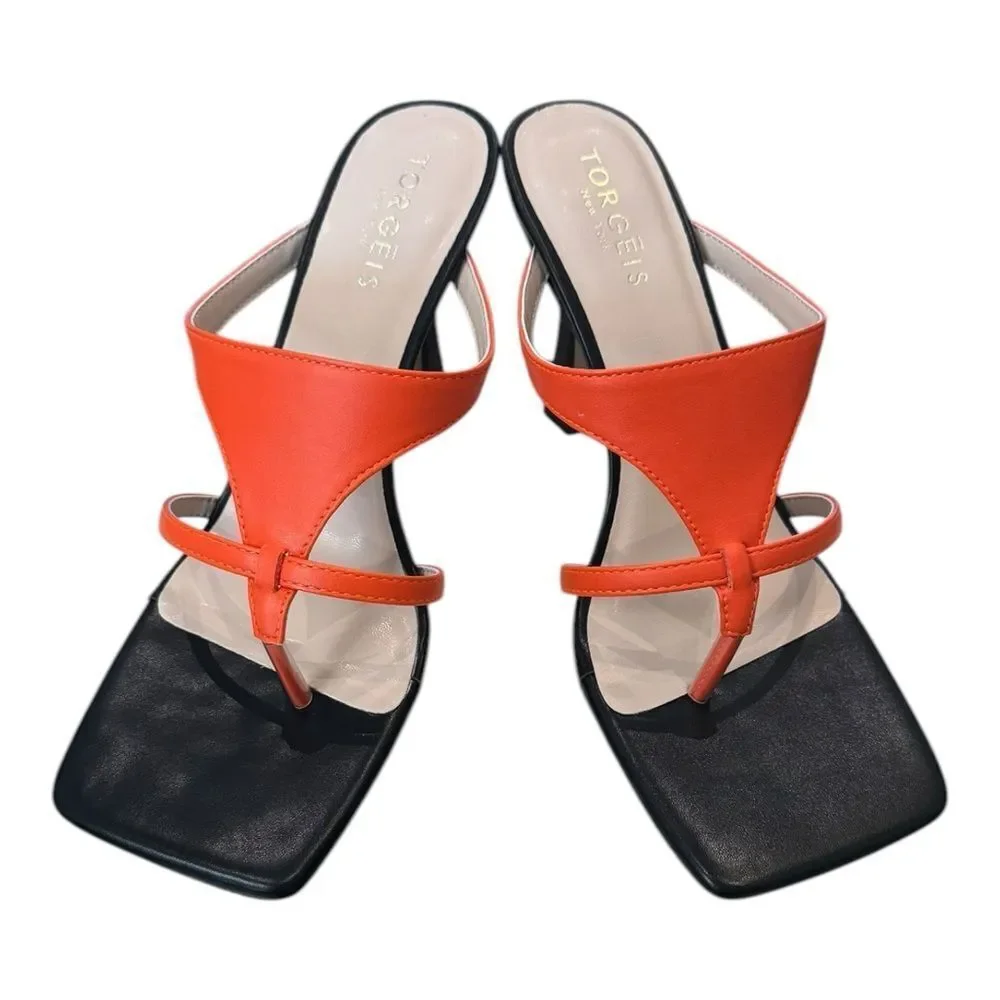 New TORGEIS Aconite Women's Orange Heeled Slide Sandals 8